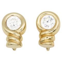 Christian Dior Vintage 1980s Gold Clear Crystal Spiral Modernist Clip Earrings