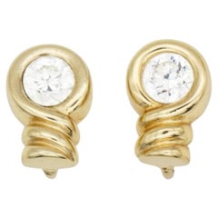Christian Dior Vintage 1980s Gold Clear Crystal Spiral Modernist Clip Earrings