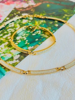 Christian Dior Vintage 1980s Gold Double Crystals Chain Interlocked Linked 2 Set