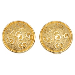 Boucles d'oreilles Christian Dior Vintage 1980 Gold Logo CD Monogram Circle Round Domed