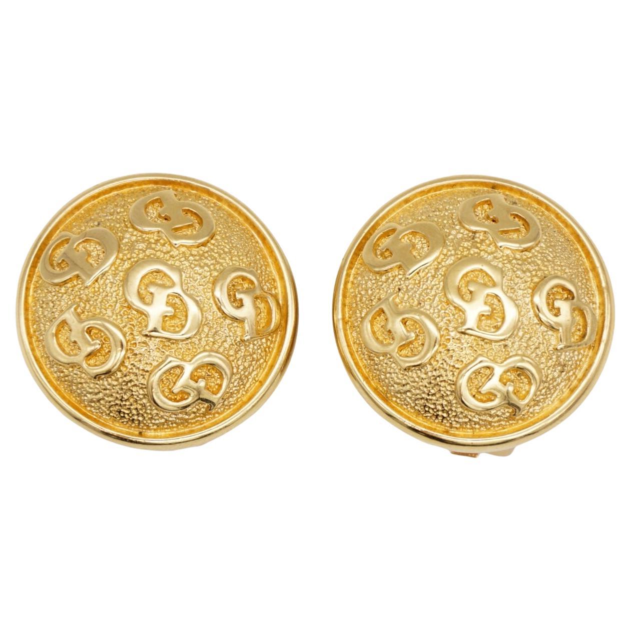 Christian Dior Vintage 1980s Gold Logo CD Monogram Circle Round Domed Earrings
