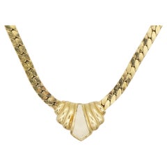 Christian Dior Vintage 1980s Gold Triangle Swirl Cream Enamel Pendant Necklace