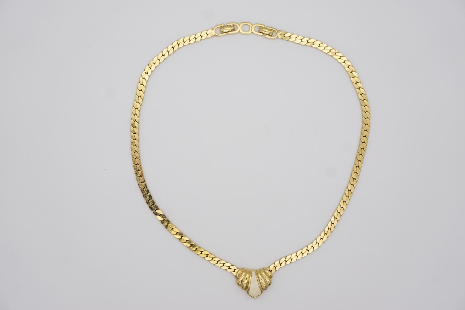 Christian Dior Vintage 1980s Gold Triangle Swirl Cream Enamel Pendant Necklace For Sale 2