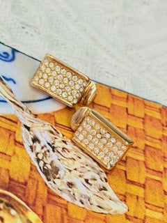 Orecchini Christian Dior vintage degli anni '80, unisex, rettangolari, dorati, con cristalli scintillanti