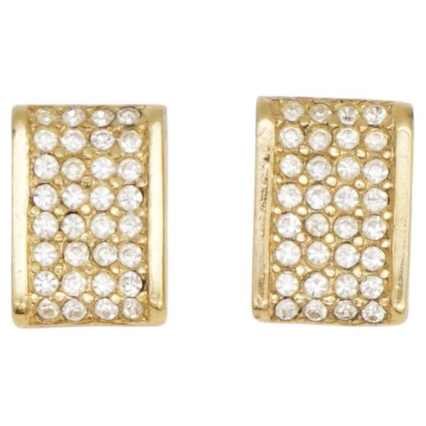 Christian Dior Vintage 1980s Gold Unisex Rectangle Sparkling Crystals Earrings