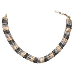 Christian Dior Vintage 1980s Grey Black Rose Gold Snake Omega Chunky Necklace