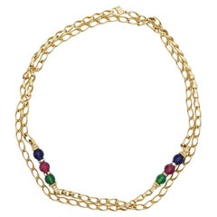Christian Dior Vintage 1980s Gripoix Blue Red Green Interlocked Long Necklace