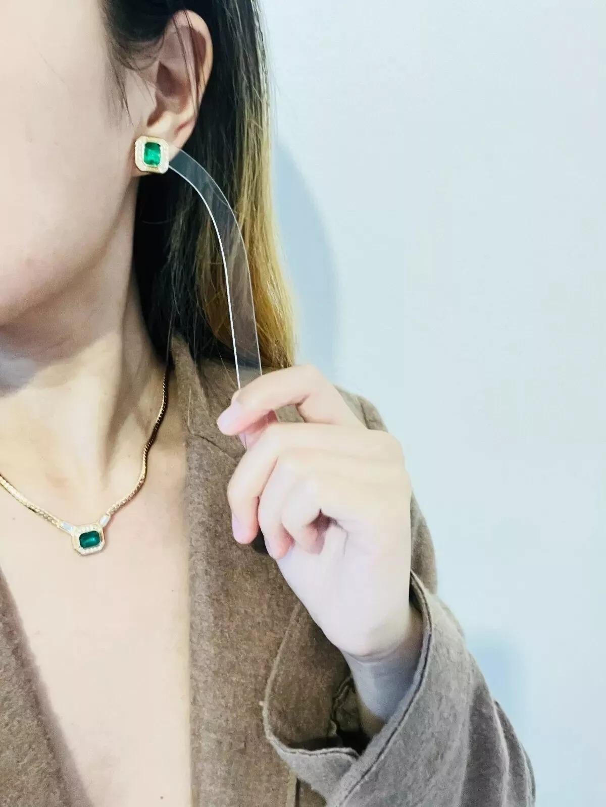 Christian Dior Vintage 1980s Gripoix Crystals Emerald Octagon Pierced Earrings For Sale 3
