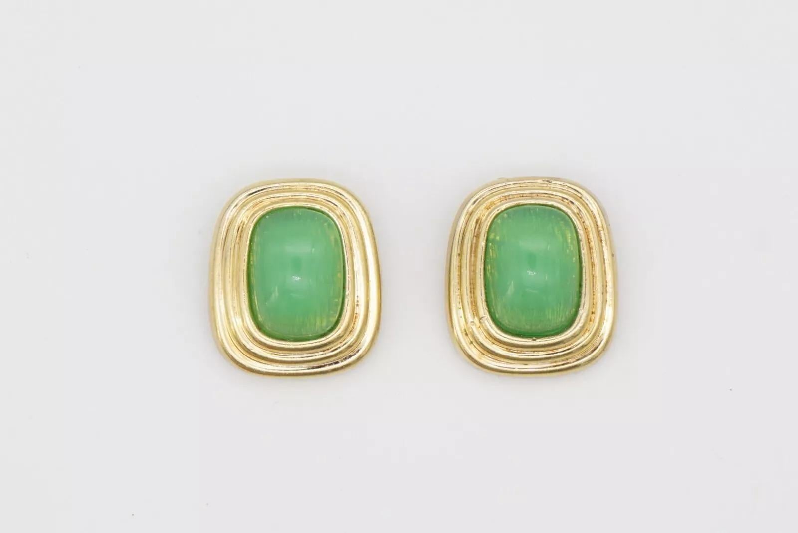 Christian Dior Vintage 1980s Gripoix Emerald Cabochon Rectangle Clip Earrings 8