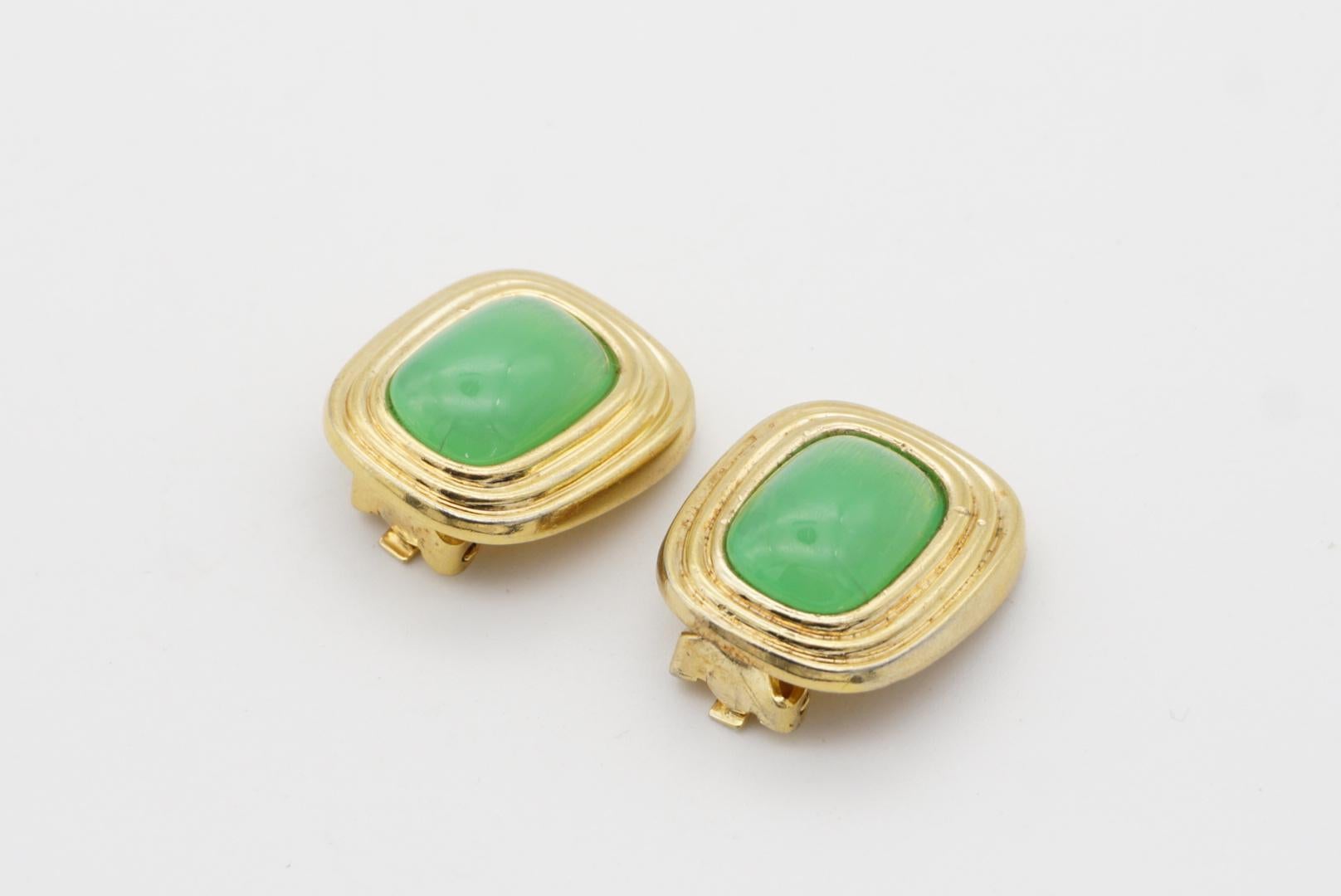Women's or Men's Christian Dior Vintage 1980s Gripoix Emerald Cabochon Rectangle Clip Earrings For Sale