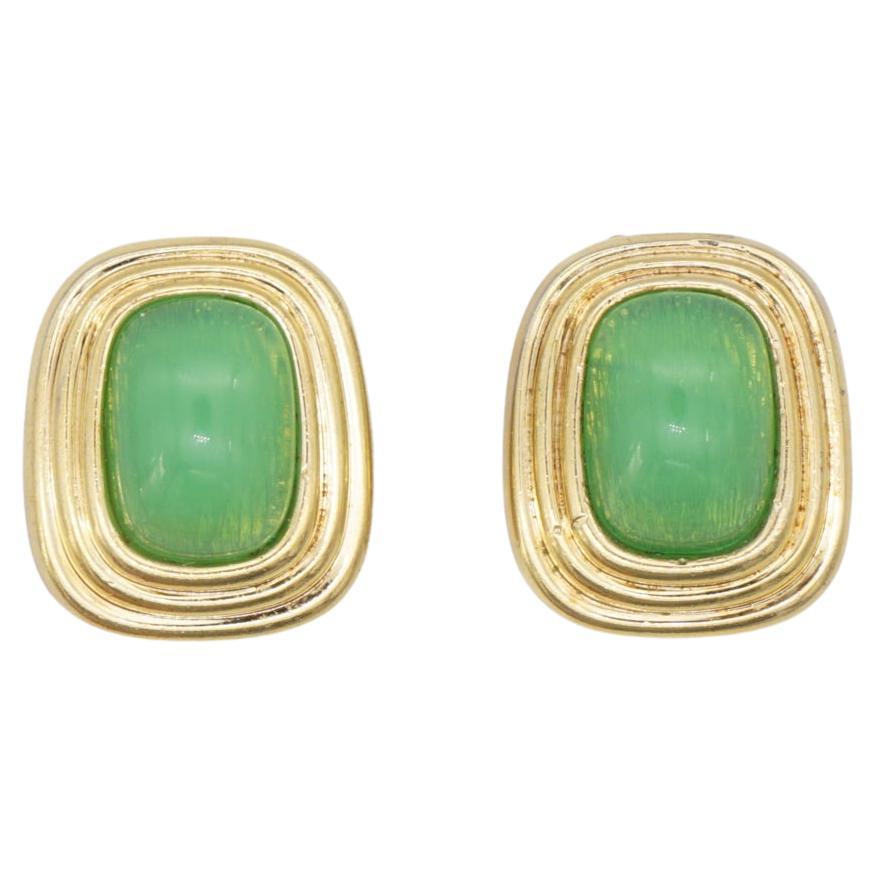 Christian Dior Vintage 1980s Gripoix Emerald Cabochon Rectangle Clip Earrings