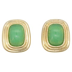 Christian Dior Retro 1980s Gripoix Emerald Cabochon Rectangle Clip Earrings