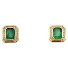 Christian Dior Retro 1980s Gripoix Emerald Crystal Rectangle Pierced Earrings