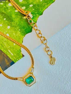 Christian Dior Vintage 1980s Gripoix Emerald Crystals Octagon Pendant Necklace