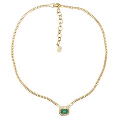 Christian Dior Vintage 1980s Gripoix Emerald Crystals Octagon Pendant Necklace