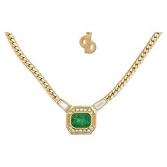 Christian Dior Vintage 1980s Gripoix Emerald Crystals Octagon Pendant Necklace