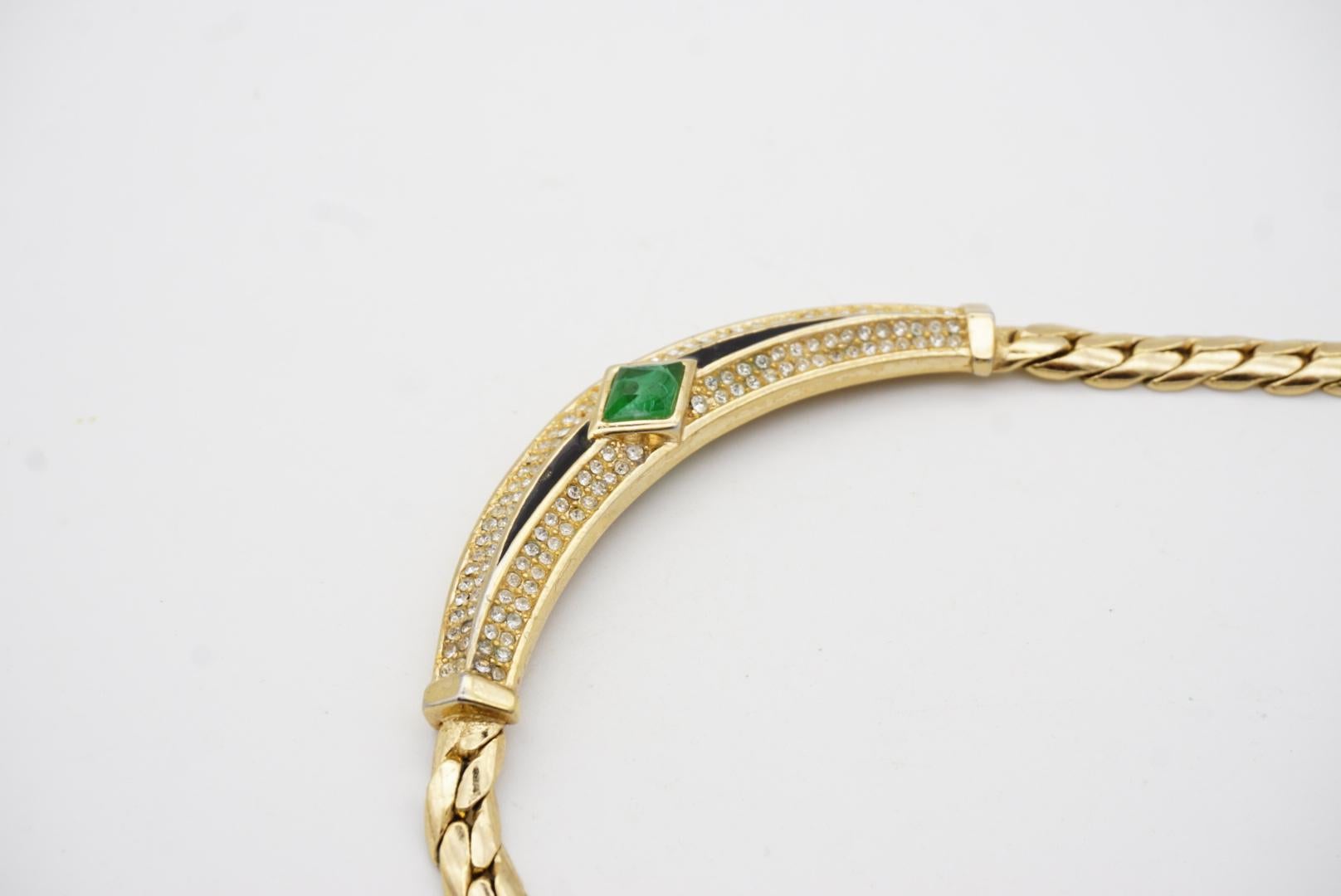 Christian Dior Vintage 1980s Gripoix Emerald Diamond Black Crystals Necklace For Sale 6