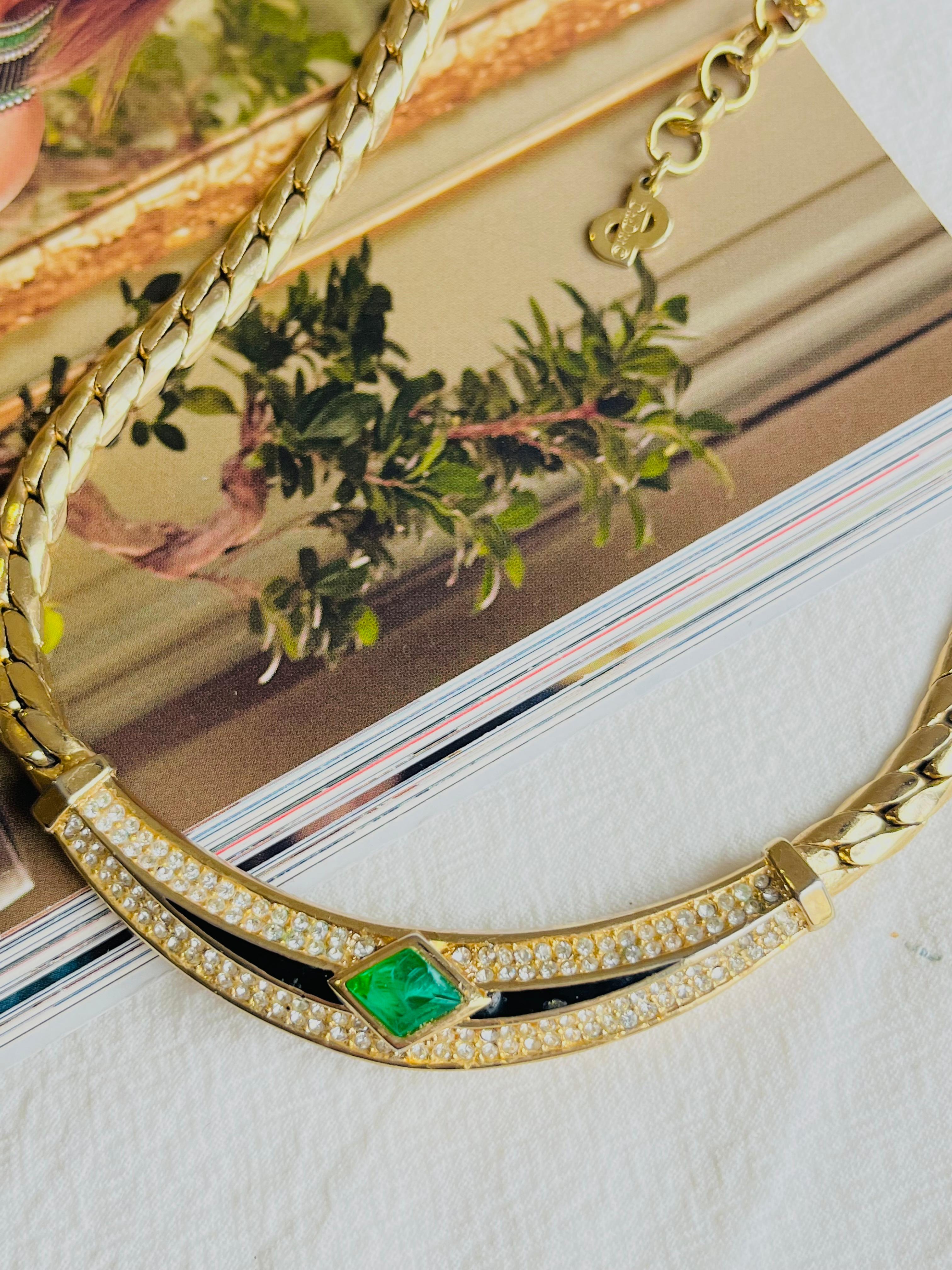 Women's or Men's Christian Dior Vintage 1980s Gripoix Emerald Diamond Black Crystals Necklace For Sale