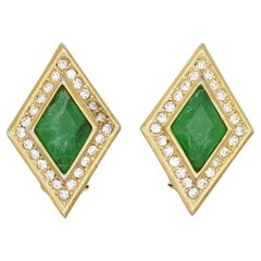 Christian Dior Vintage 1980er Gripoix Ohrclips mit Smaragd, Diamanten und Kristallen in Gold