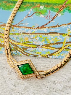 Christian Dior Vintage 1980s Gripoix Emerald Marble Crystals Diamond Necklace