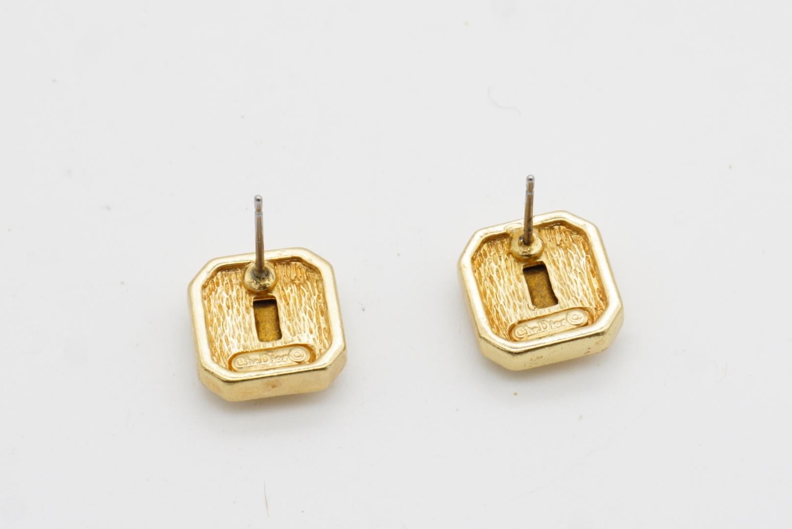 Christian Dior Vintage 1980s Gripoix Emerald Octagon Crystals Pierced Earrings For Sale 7