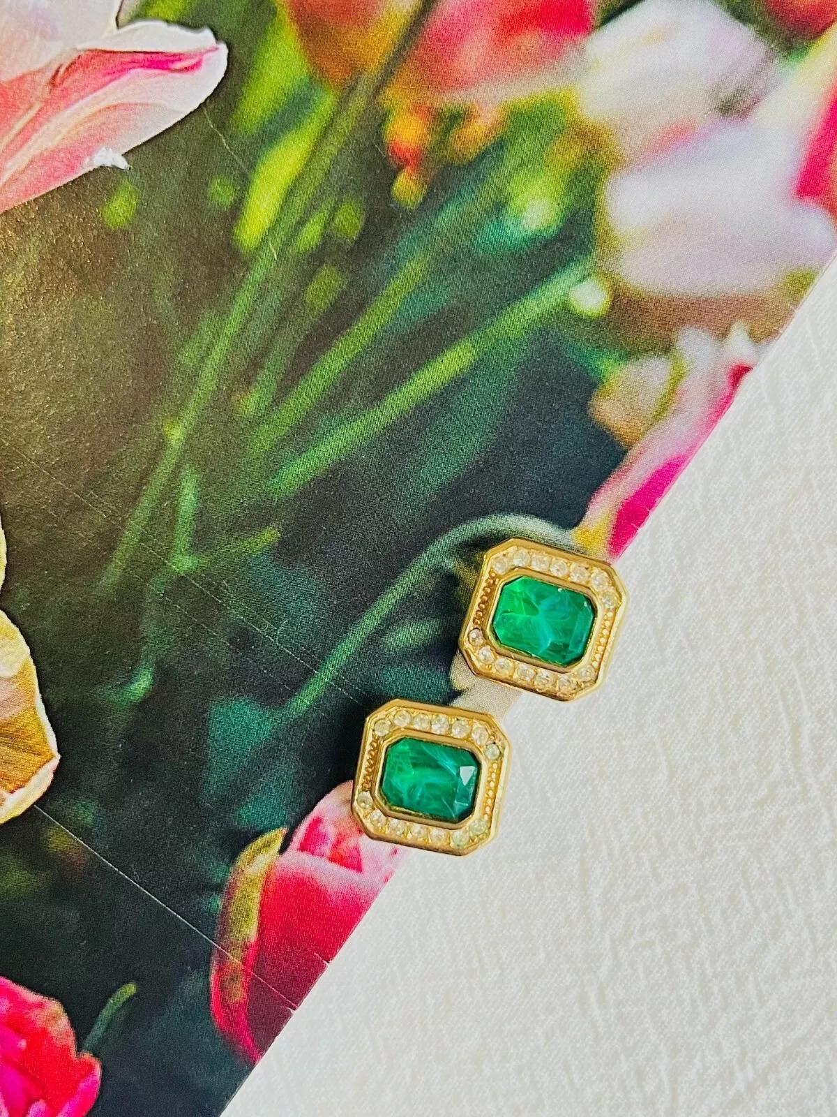 Christian Dior Vintage Años 80 Gripoix Esmeralda Octágono Cristales Pendientes calados Art Decó en venta