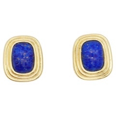 Christian Dior Vintage 1980s Gripoix Gold Lapis Navy Cabochon Rectangle Earrings