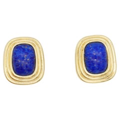 Christian Dior Vintage 1980s Gripoix Gold Lapis Navy Cabochon Rectangle Earrings