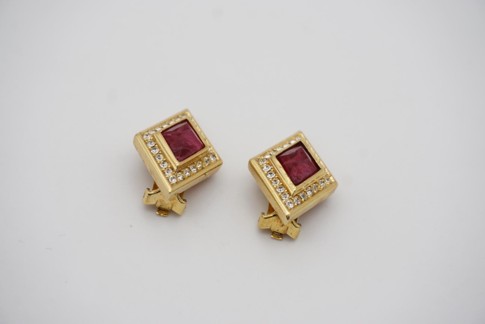 Christian Dior Vintage 1980s Gripoix Marble Red Diamond Crystals Clip Earrings For Sale 6