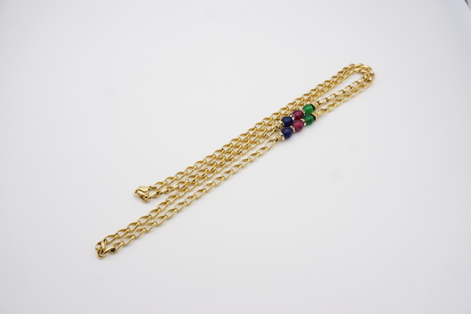 Christian Dior Vintage 1980er Gripoix Lange Halskette mit marineblauen, roten und grünen Kugeln und Kristallen im Angebot 5