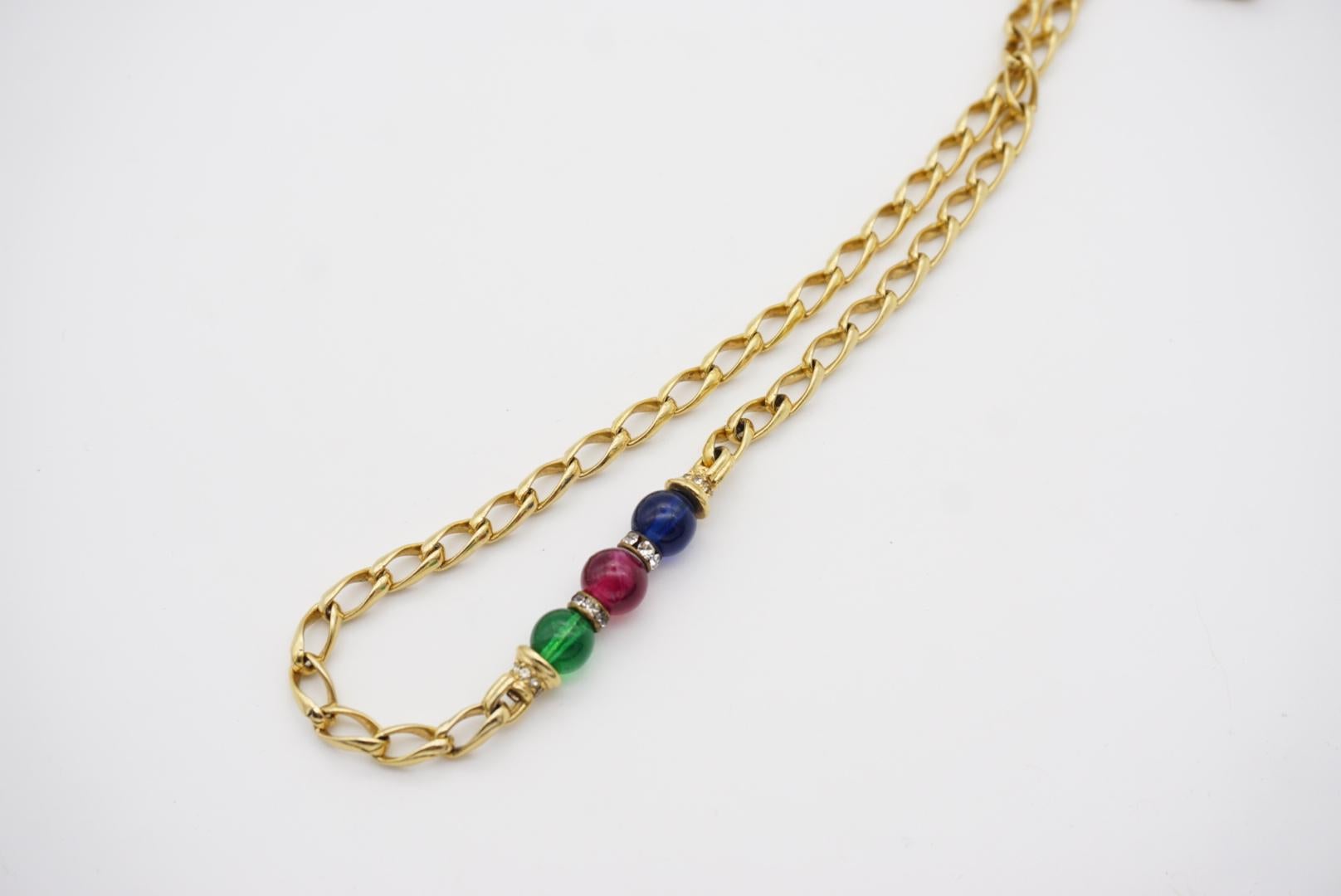 Christian Dior Vintage 1980s Gripoix Navy Red Green Balls Crystals Long Necklace For Sale 6