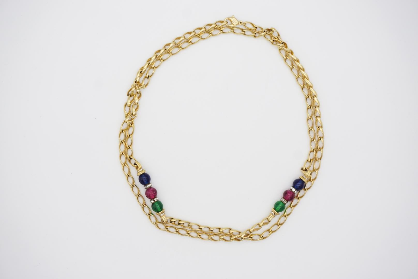 Christian Dior Vintage 1980er Gripoix Lange Halskette mit marineblauen, roten und grünen Kugeln und Kristallen im Angebot 4