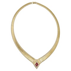 Christian Dior Vintage 1980er Gripoix gerippte Halskette mit Rubinroten Diamanten und Kristallen