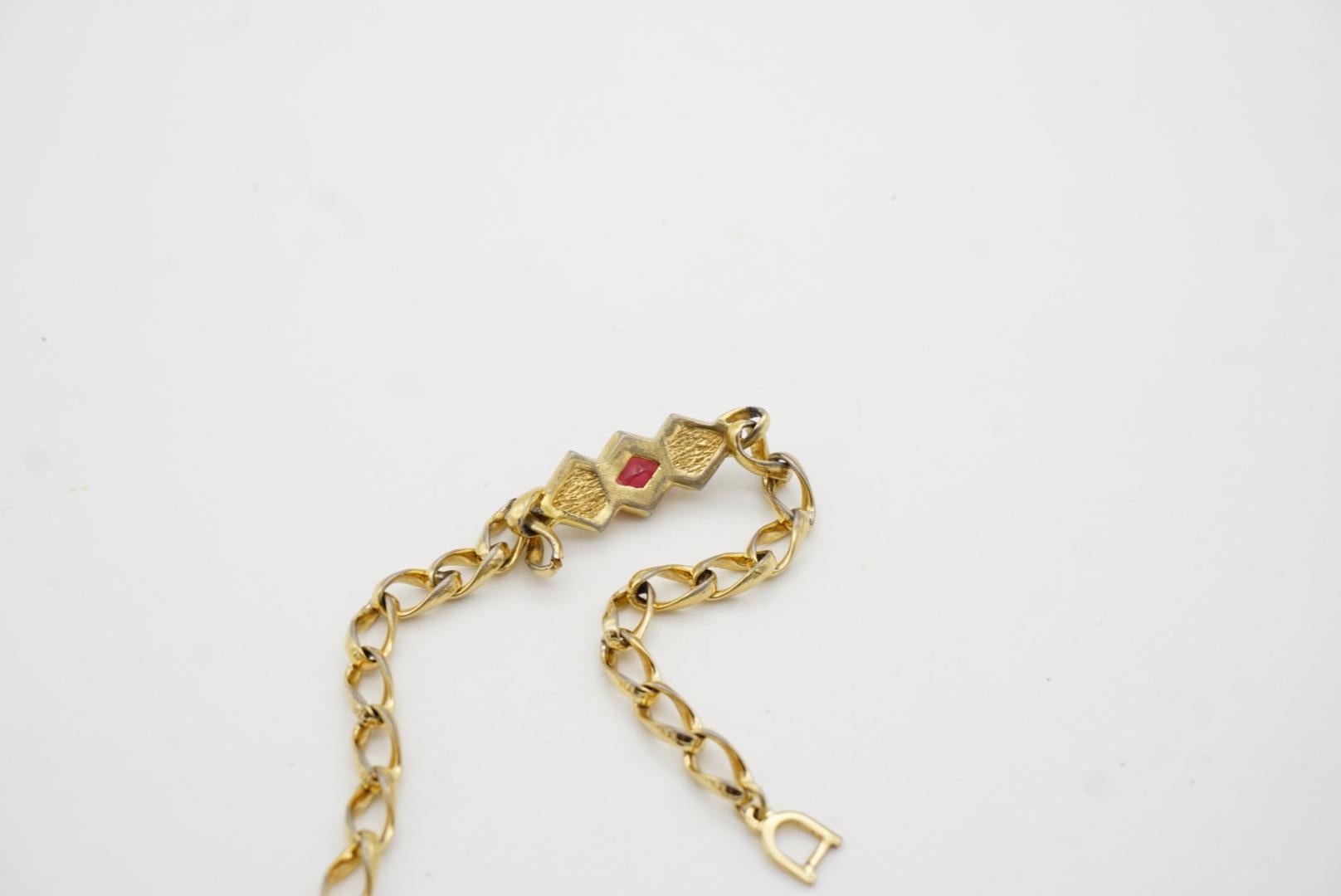 Christian Dior Vintage 1980s Gripoix Ruby Diamond Crystals Interlock Bracelet 8