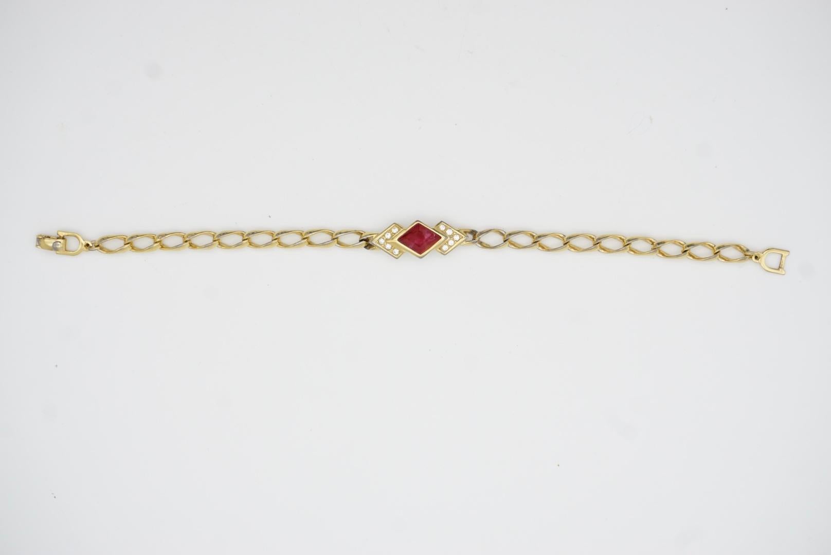 Christian Dior Vintage 1980s Gripoix Ruby Diamond Crystals Interlock Bracelet 4