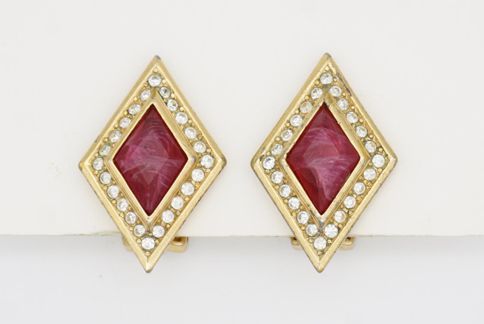 Christian Dior Vintage 1980er Gripoix Rubinrote Kristalle Trapezförmige Clip-Ohrringe im Angebot 5