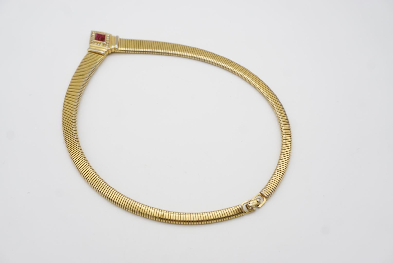 Christian Dior Vintage 1980s Gripoix Ruby Red Diamond Crystals Omega Necklace For Sale 12