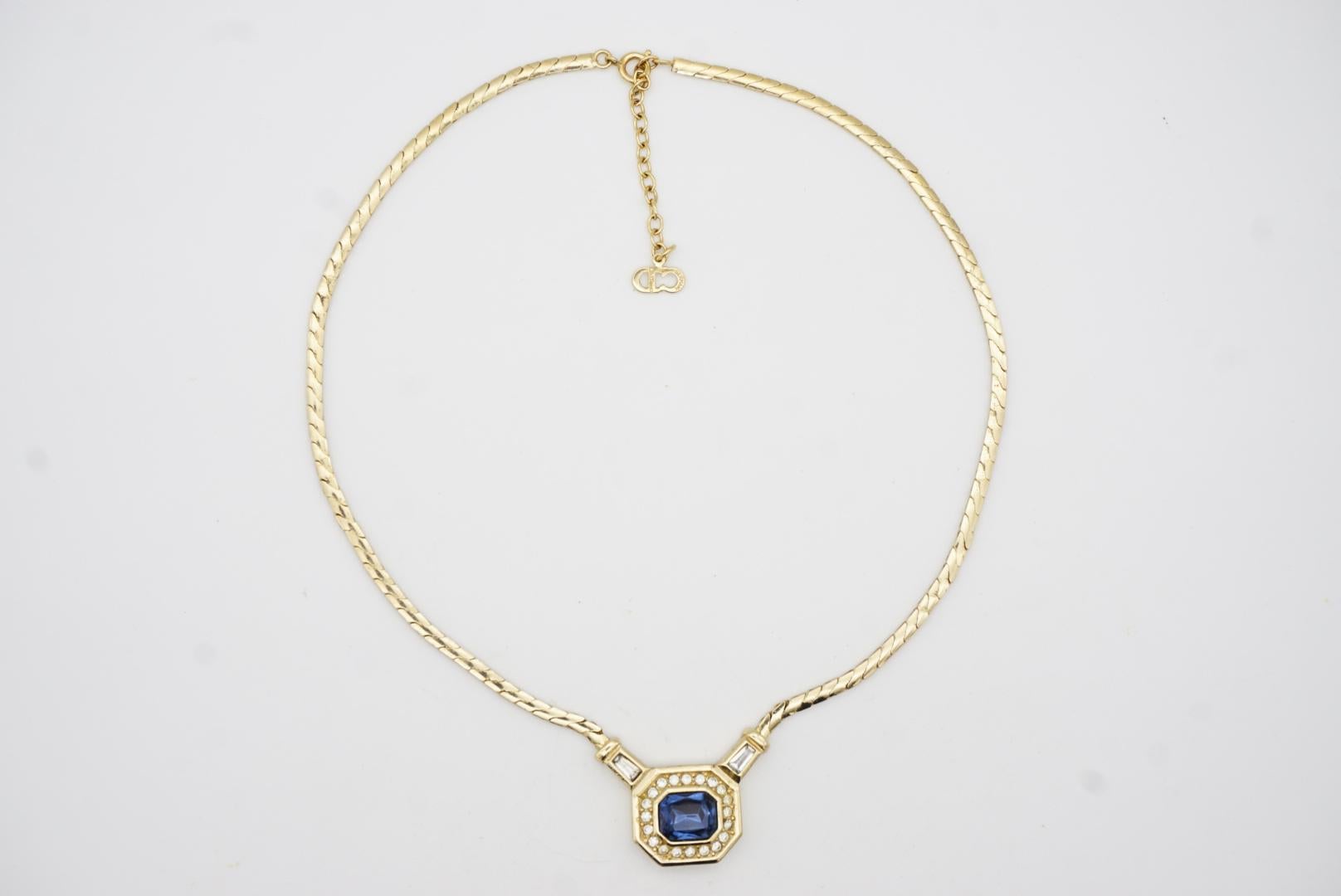 Christian Dior Vintage 1980s Gripoix Sapphire Crystal Octagon Pendant Necklace 3