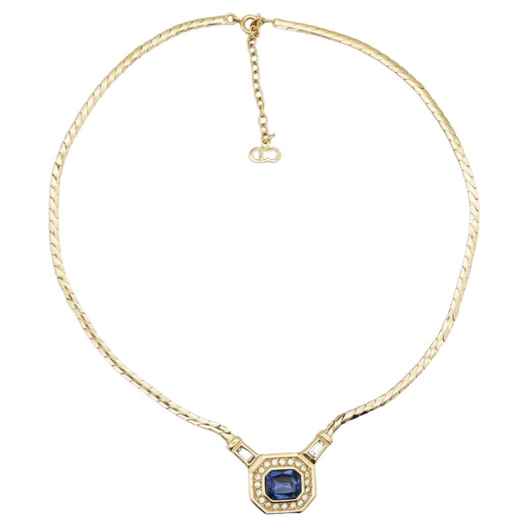 Christian Dior Vintage 1980s Gripoix Sapphire Crystal Octagon Pendant Necklace For Sale