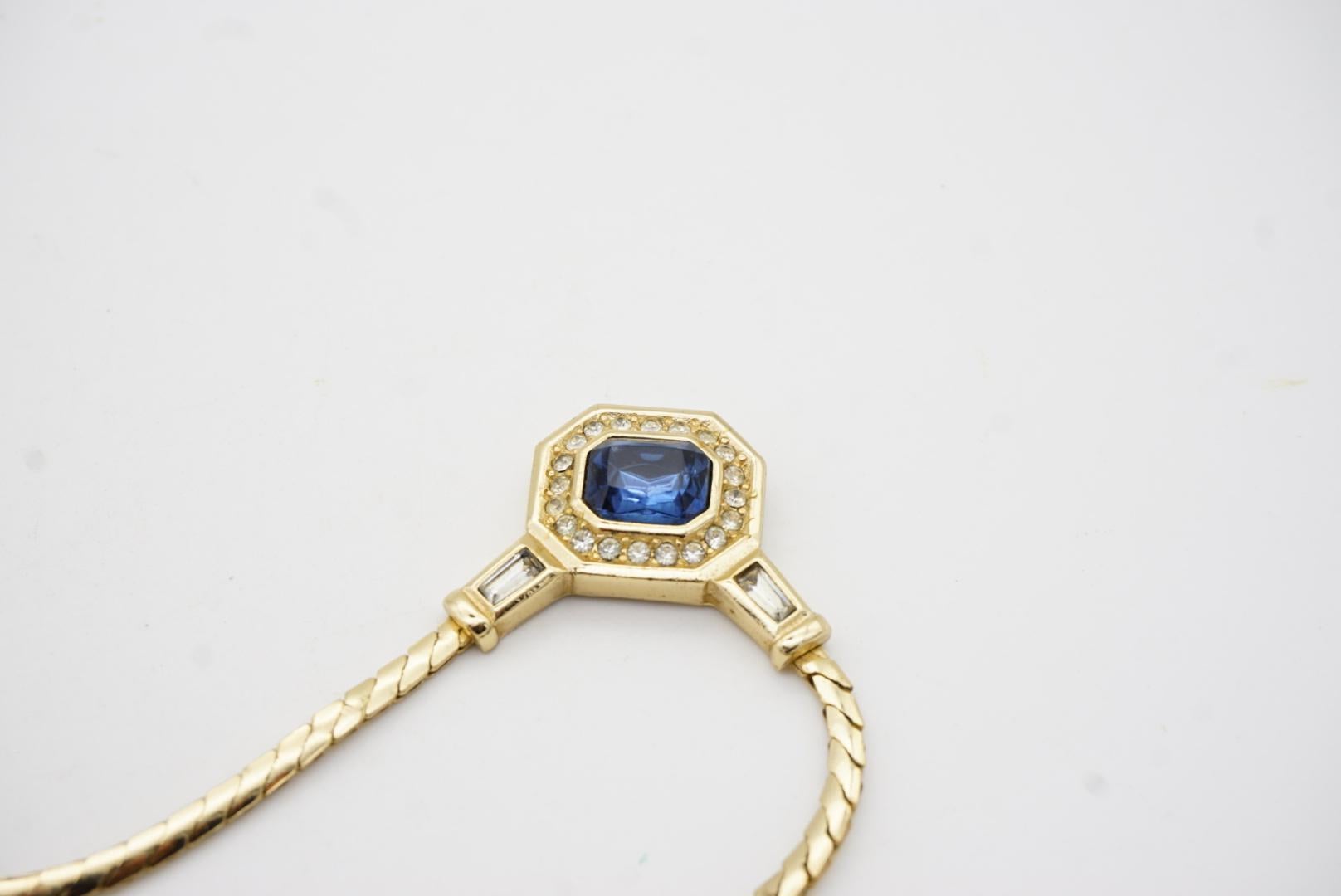 Christian Dior Vintage 1980s Gripoix Sapphire Crystals Octagon Pendant Necklace 6