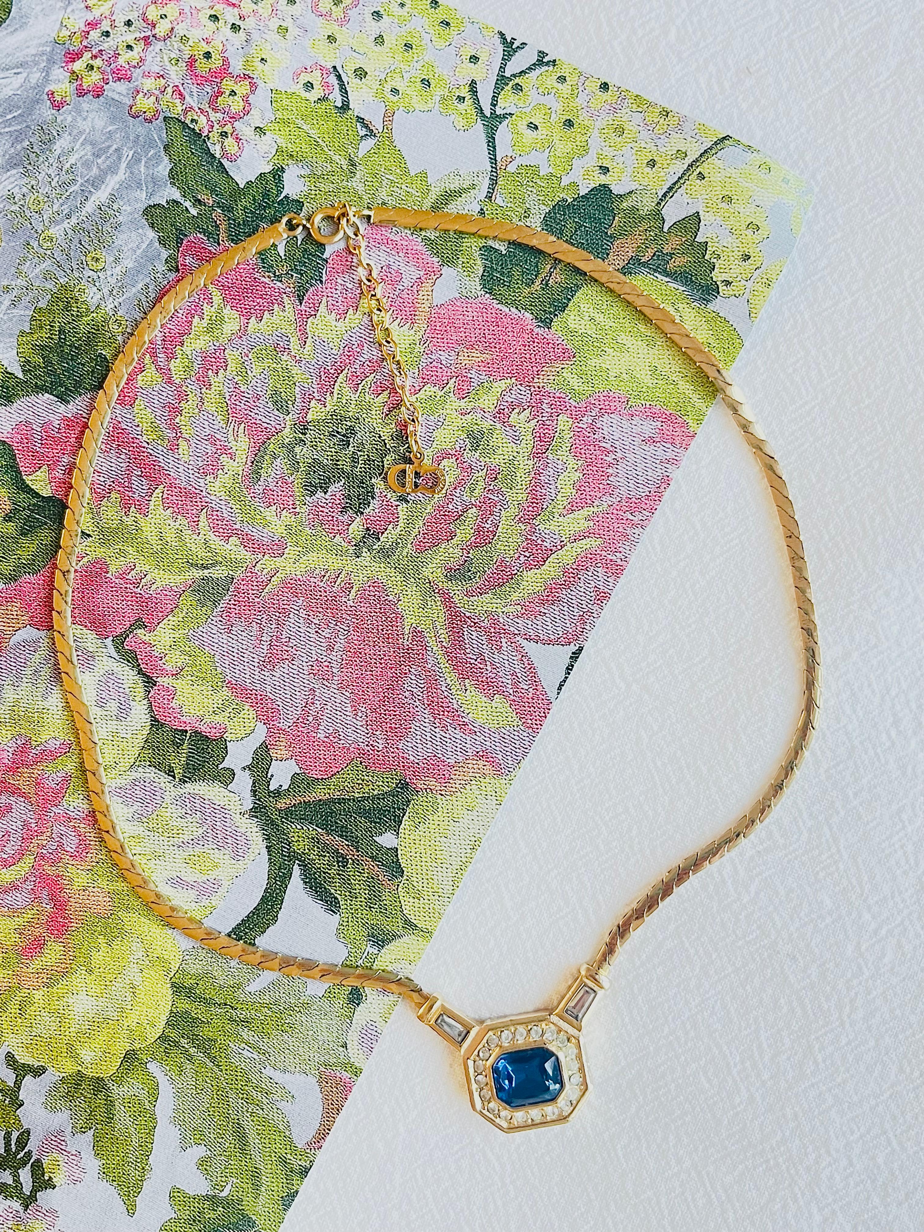Art Nouveau Christian Dior Vintage 1980s Gripoix Sapphire Crystals Octagon Pendant Necklace