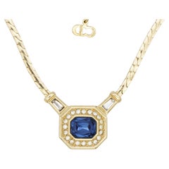 Christian Dior Vintage 1980s Gripoix Sapphire Crystals Octagon Pendant Necklace