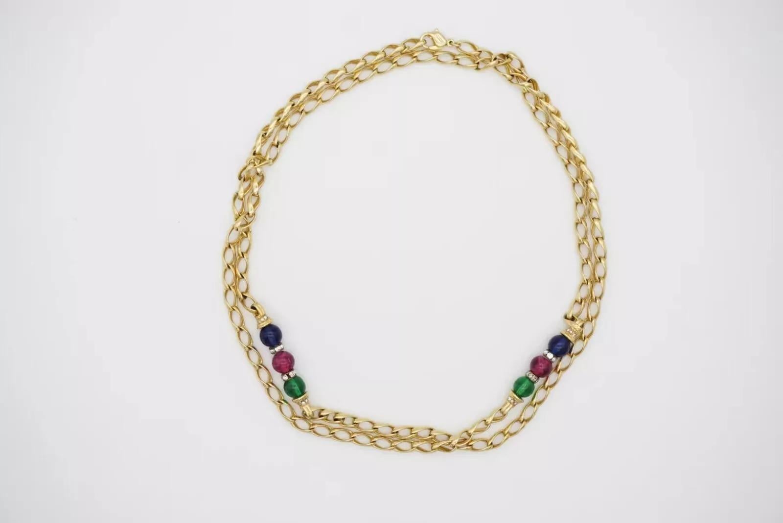 Christian Dior Vintage 1980s Gripoix Sapphire Ruby Emerald Balls Long Necklace For Sale 10