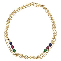 Christian Dior Vintage 1980s Gripoix Sapphire Ruby Emerald Balls Long Necklace