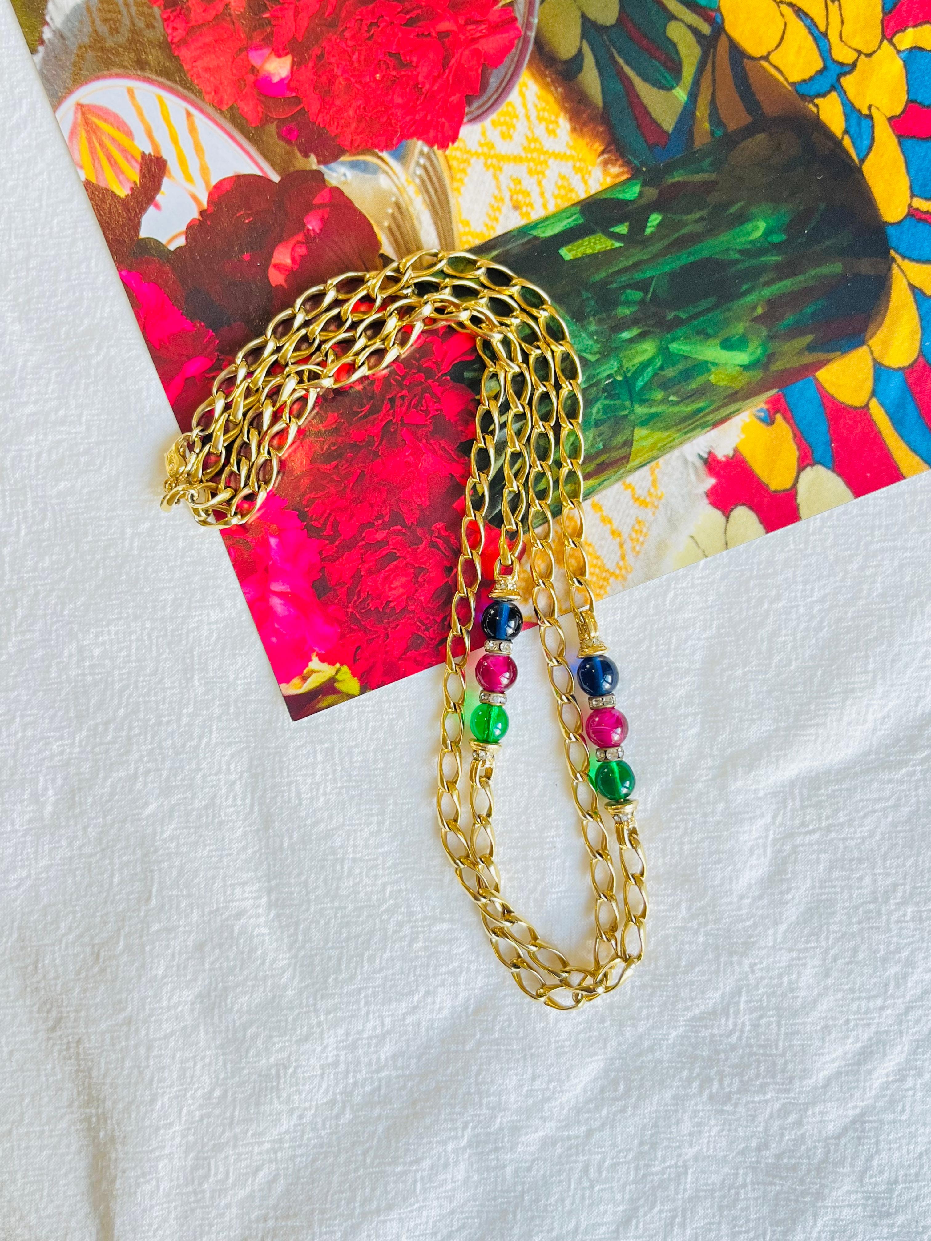 Women's or Men's Christian Dior Vintage 1980s Gripoix Sapphire Ruby Emerald Balls Long Necklace For Sale