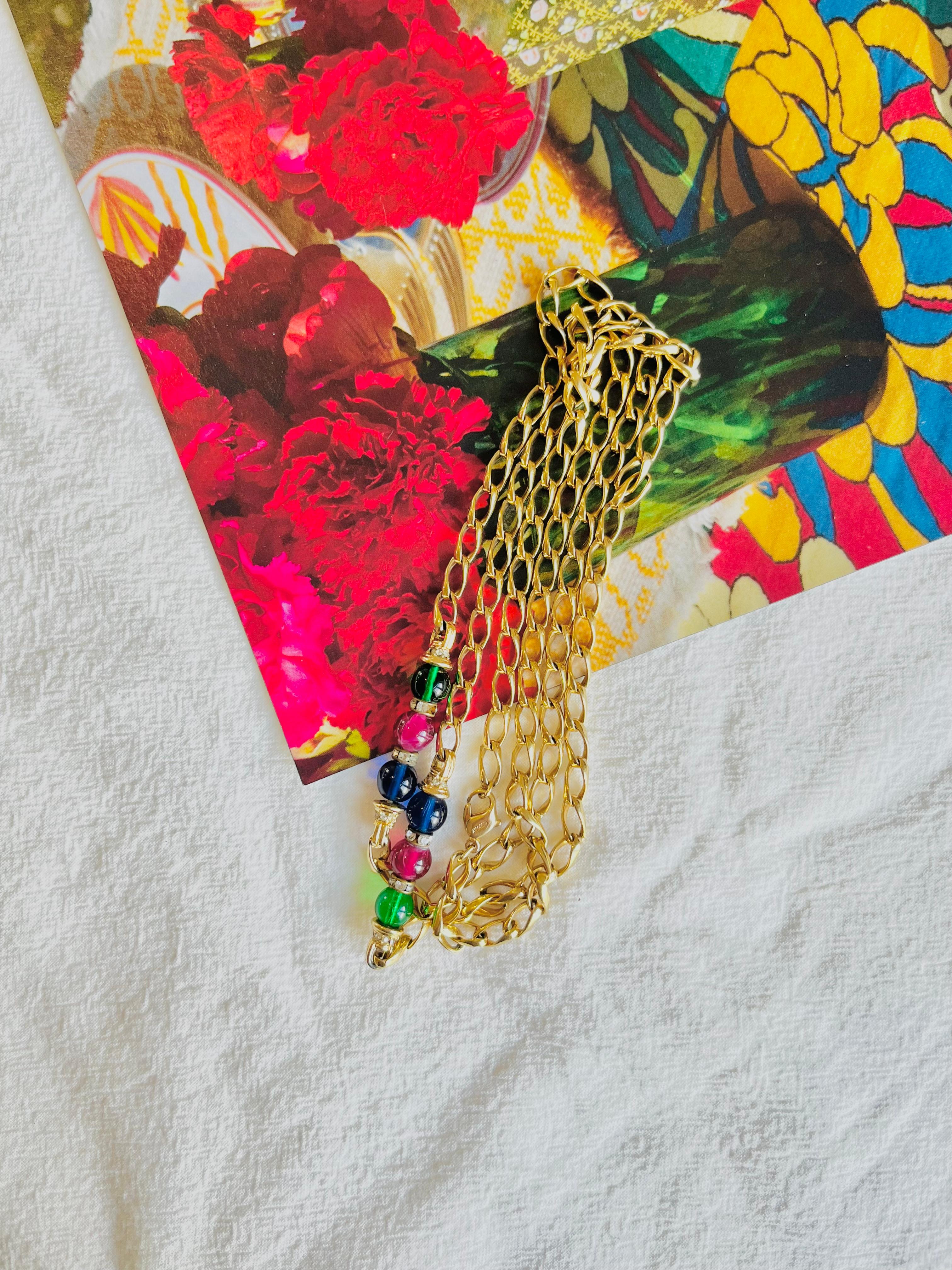 Christian Dior Vintage 1980s Gripoix Sapphire Ruby Emerald Balls Long Necklace For Sale 1