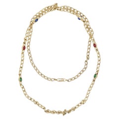 Christian Dior Vintage 1980s Gripoix Sapphire Ruby Emerald Gold Long Necklace