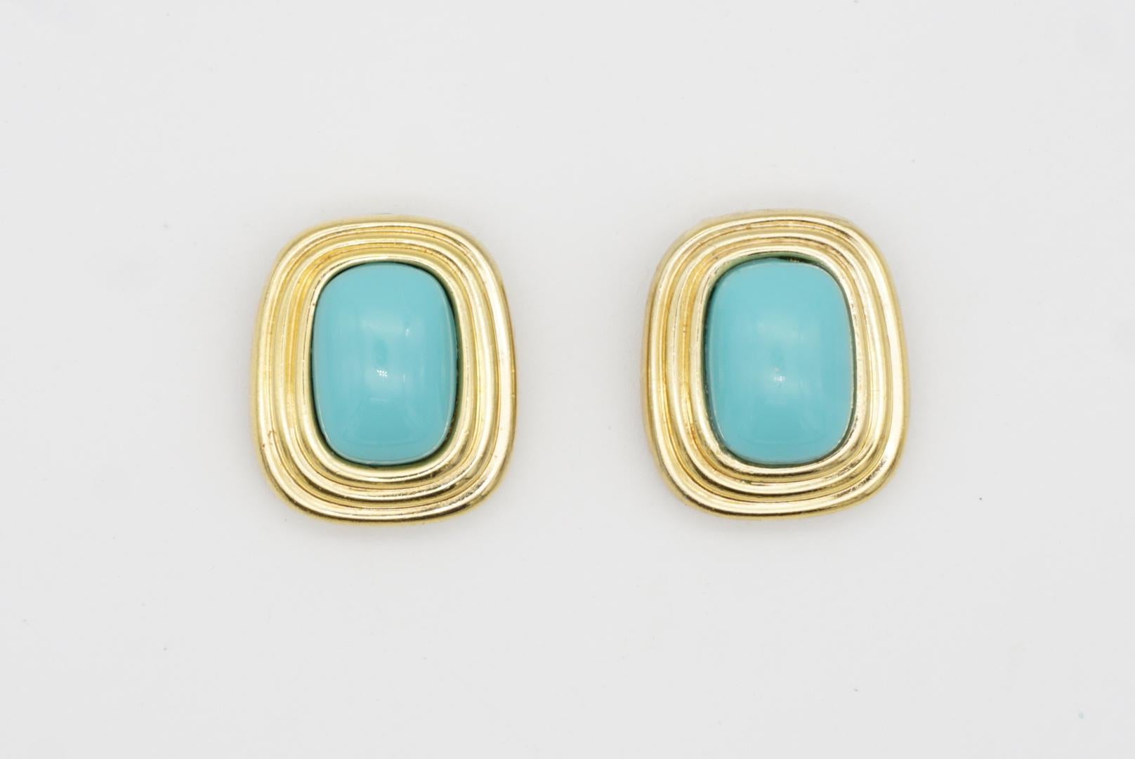 Christian Dior Vintage 1980s Gripoix Turquoise Cabochon Rectangle Clip Earrings For Sale 1