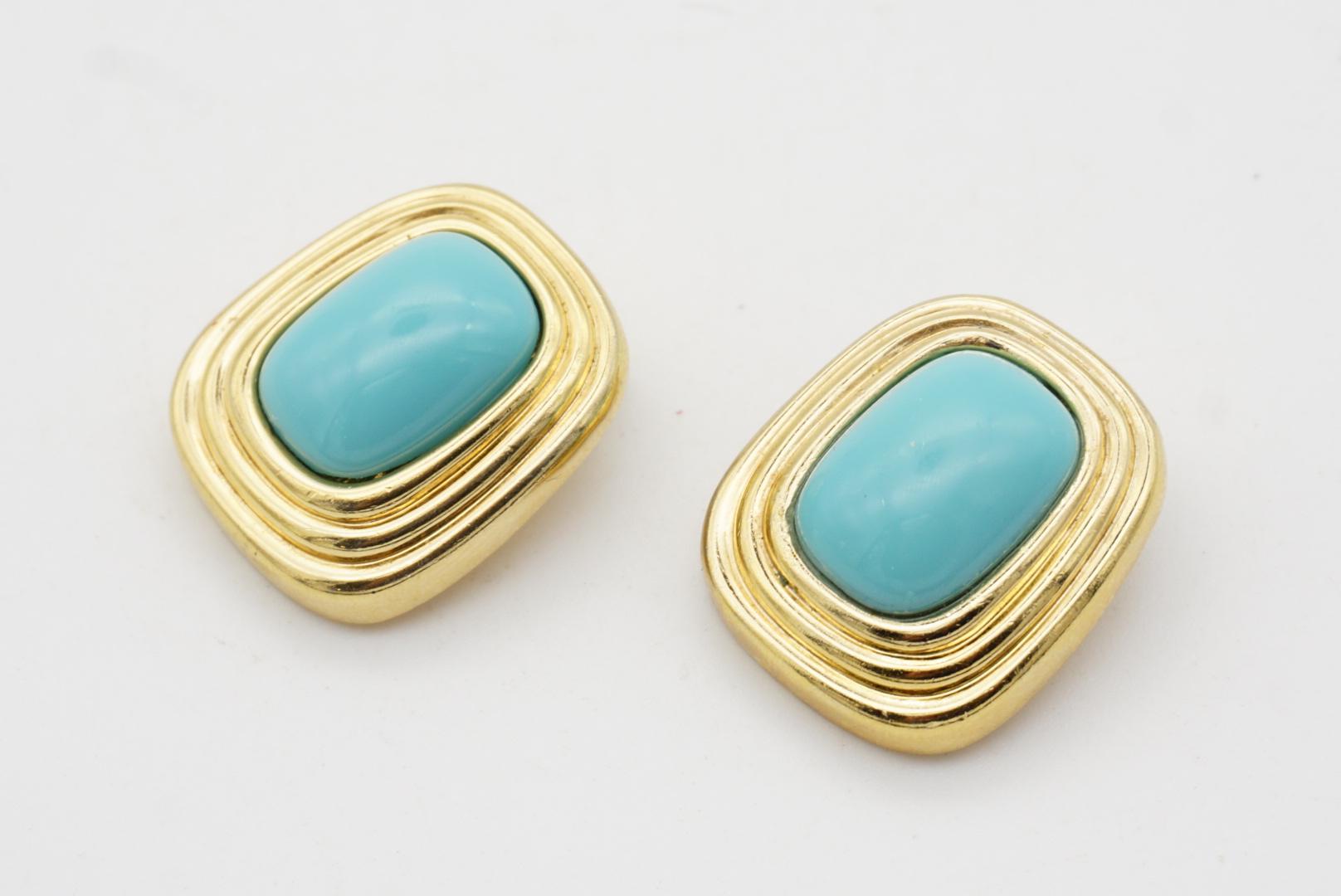 Christian Dior Vintage 1980s Gripoix Turquoise Cabochon Rectangle Clip Earrings For Sale 2