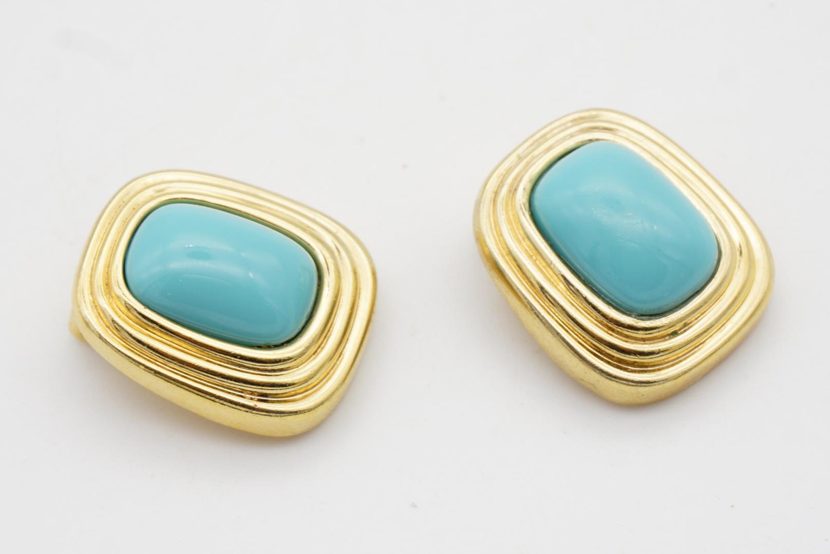 Christian Dior Vintage 1980s Gripoix Turquoise Cabochon Rectangle Clip Earrings For Sale 3